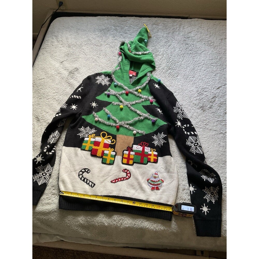 You Look Ugly Today Hooded Christmas Tree Sweater Tinsel US size XL Star On Top